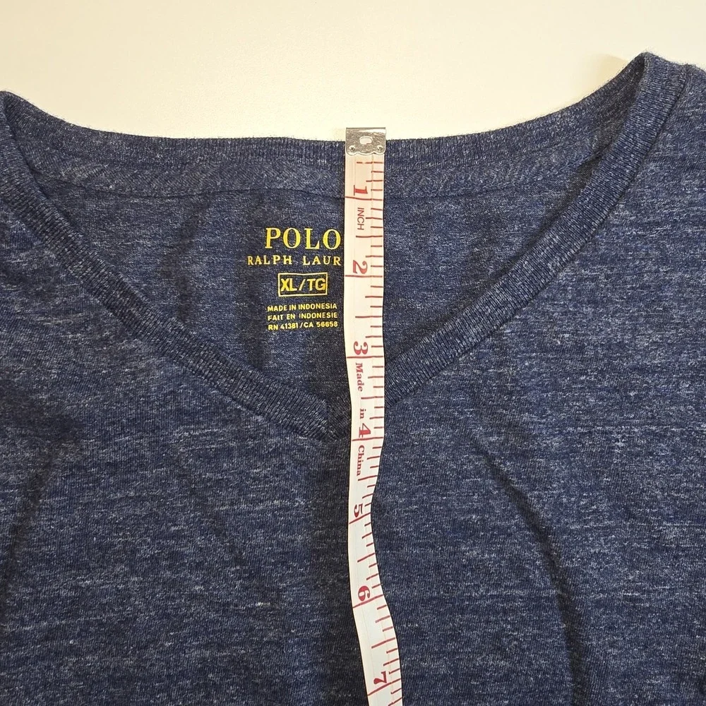 Polo Ralph Lauren Men's‎ V-Neck Long Sleeve Shirt Size XL Blue Heather Cotton
